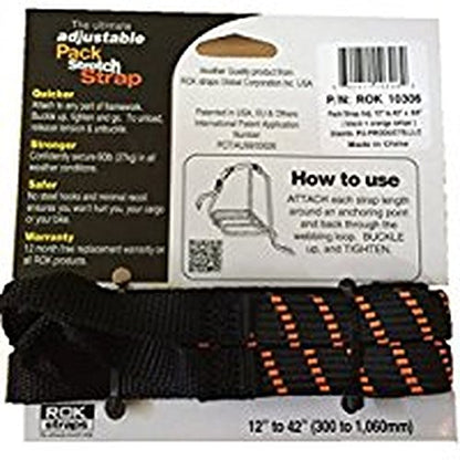 ROK Straps ROK-10306 Black/Orange 12" - 42" Pack Adjustable Stretch Strap