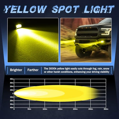 Yellow LED Pods, 2Pcs 40W 3 Inch Yellow Spot LED Light Pods Fog Lights Small Pod Lights Motorcycle Driving offroad Backup Bumper Light for Truck ATV UTV SUV Surron Pickup Boat - color: Yellow Spot Lights