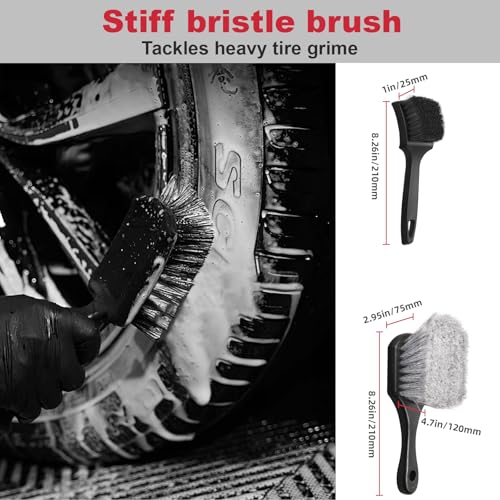 4PCS Professional Wheel Detailing Set - Metal-Free Flat Rim Brush, Dual-Hardness Tire Brushes & Lint-Free Towel | Scratch-Free Brake Dust Removal for All Vehicles - color: 4