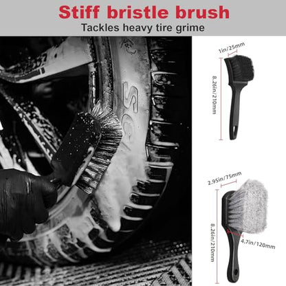 4PCS Professional Wheel Detailing Set - Metal-Free Flat Rim Brush, Dual-Hardness Tire Brushes & Lint-Free Towel | Scratch-Free Brake Dust Removal for All Vehicles - color: 4