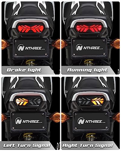 NTHREEAUTO LED Brake Tail Light Sequential Turn Signals Motorcycle Rear Taillight Compatible with Honda Grom MSX125 CB650F CB650R CBR650F CTX700N (Smoked Lens)