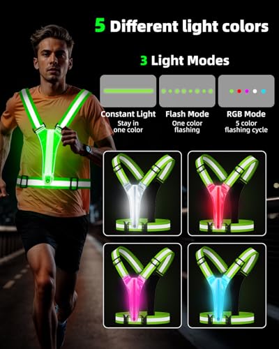 LED Reflective Vest Safety Gear, High Visibility Reflective Running Gear for Dog Walking Running Cycling, Adjustable for Men Women Kids - Reflective Armband and Dog Light with USB Rechargeable - style: Vest and silicon rubber Pet light
