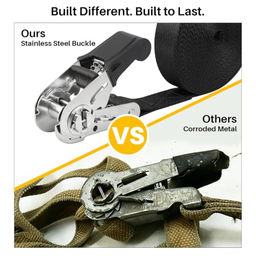 Ayaport Endless Ratchet Tie Down Straps Heavy Duty Cargo Tie Downs, 8FT Stainless Sturdy Nylon Black Strap Down Ratcheting Securing Straps, Tie-Down Motorcycles, Trailer Loads, Kayak (4pcs) - size: 1"x8'-4pcs-Stainless