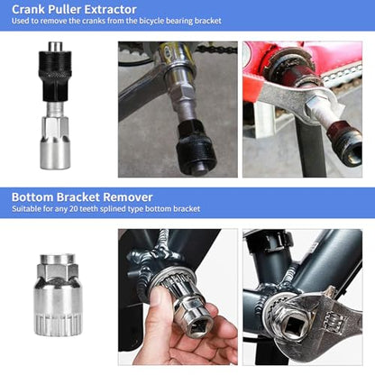 Bike Tool Kit, Professional Bike Repair Tools for Mountain Bike with 3-in-1 Cassette Remover Wrench Crank Puller Extractor Bottom Bracket Freewheel Remover Chain Breaker - color: 6 Pcs