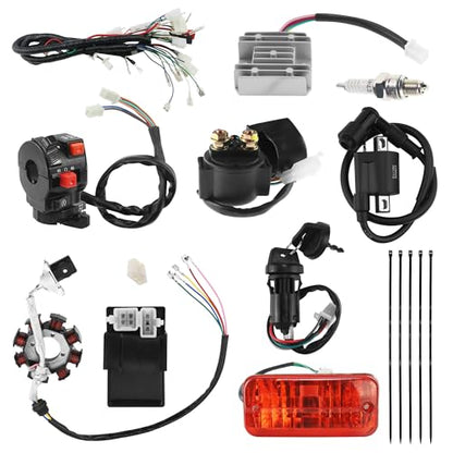 PRO BAT Complete Electrics 4 Stroke Wiring Harness Kit 8 Coil CDI Stator Tail Light for 150cc 200cc 250cc 300cc 4 Wheelers Stroke ATV Go Kart Quad Pit Dirt Bike Zongshen Lifan YX Black - style: C Light+8 Pole+ Black Ignition Coil+Black Rectifier