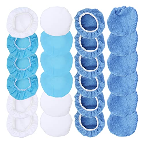 24Pack Polishing Bonnet Set 6in Microfiber Nonwoven Cotton Buffing Pads for Car Motorcycle Boat Waxing and Polishing