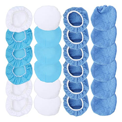 24Pack Polishing Bonnet Set 6in Microfiber Nonwoven Cotton Buffing Pads for Car Motorcycle Boat Waxing and Polishing