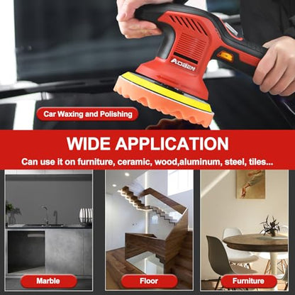 AOBEN Cordless Car Polisher,6 Inch Car buffer Waxer Kit with 3X2000mAh Batteries,6 Variable Speed &10 Polishing Pads,Brushless Cordless Polisher for Car Detailing/Waxing/Polishing/Scratch Removing