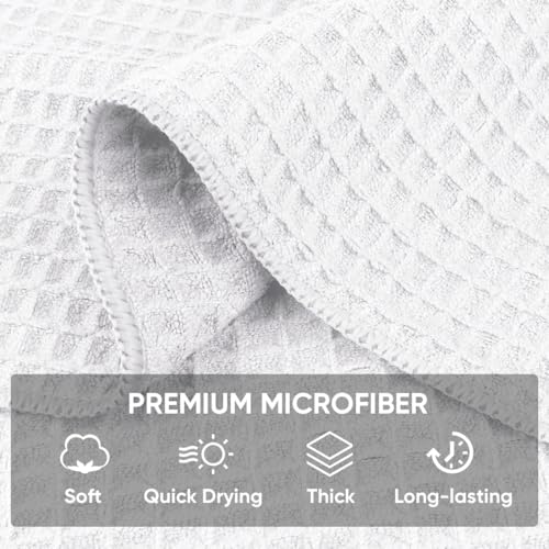 HOMEXCEL Waffle Weave Microfiber Towel, 10 Pack Lint Free Cleaning Rags, 12 x 12 Inches Barista Towels, Reusable Microfiber Cleaning Cloth for Household, Kitchen, Glass and Window, White - color: White