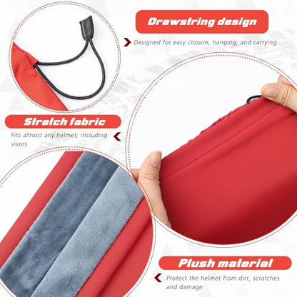 Motorcycle Helmet Bag with Soft Lining & Drawstring Closure, Waterproof Helmet Storage Bag, Large Capacity, Lightweight for Riding Hockey Welding Bicycle Dirt Bike Gear - color: Red