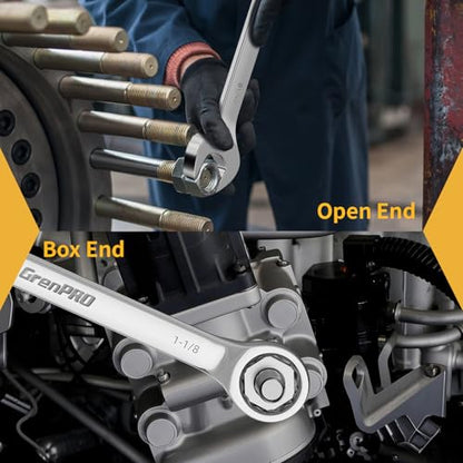 GRENPRO SAE Wrench Set, Large Wrench Set, 7-Piece 15/16", 1", 1-1/16", 1-1/8", 1-3/16", 1-1/4" Long Big Open End Wrench Tools Set Roll Up Pouch Organizer with Gauge, 12 Point Combination Wrenches Sets - style: SAE Wrench Set Large