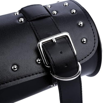 Shkalacar Motorcycle Bag, PU Leather Universal Saddlebag, Front Fork Handlebar Sissybar Storage Pouch, Compatible with Honda Kawasaki Suzuki Yamaha - color: Black
