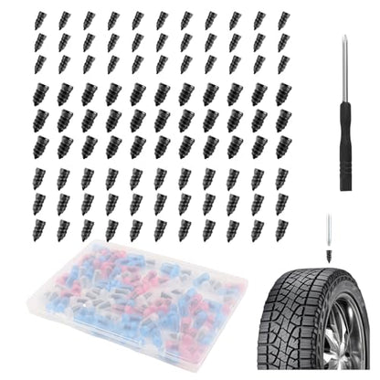 OFBAND 100PCS Tire Repair Rubber Nail Kit with 3 Sizes,Professional Vacuum Tire Plug Kit for Quick Repairs,Self-Service & Self Sealing Screw in Tires Plugs with Screwdriver & Box