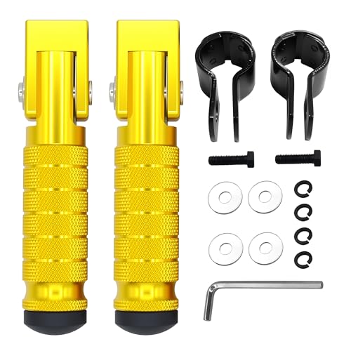M8 Anti-Skid CNC Universal Motorcycle Foot Pegs Degree Foldable Footpegs Footrest,Upgrade Passenger Pedal For Mini Bike Dirt Pit Bike Electric Car Motorbike Honda Suzuki Yamaha Kawasaki (Gold) - color: Gold