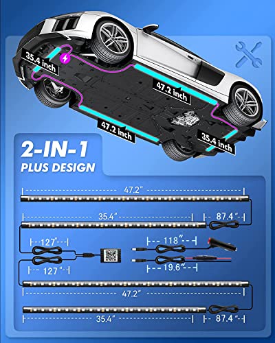 LED Underglow Kit for Car, 16 Million RGB Colors 29 Modes, APP + Remote Control, Music Sync & DIY Mode, Waterproof Under Car Lights Exterior for SUVs Trucks, DC 12V