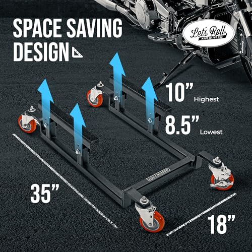 Let's Roll Cruiser Apexx Package Deal Motorcycle Dolly and Lift - 1200 LB Heavy Duty Scissor Motorcycle Lift Jack & Dolly for Garage Storage, Scissor Lifts Jack and Moving Dolly - Made in The USA - style: Pro