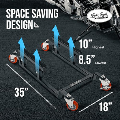 Let's Roll Cruiser Apexx Package Deal Motorcycle Dolly and Lift - 1200 LB Heavy Duty Scissor Motorcycle Lift Jack & Dolly for Garage Storage, Scissor Lifts Jack and Moving Dolly - Made in The USA - style: Pro