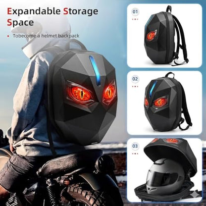 Motorcycle Helmet Backpack, Expandable Hard Shell LED Backpack with Programmable Screen, Water-Resistant Riding Bag & Laptop Daypack for Men, App Controlled DIY Display for Night Safety