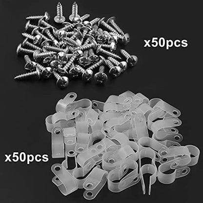 Bonsicoky 50Pcs 3/8 Inch Rope Light P-Style Clips with Screws, Cable Clip Wire Clamp Cable Organizer Cord Holder for Wire Management - size: 3/8 Inch