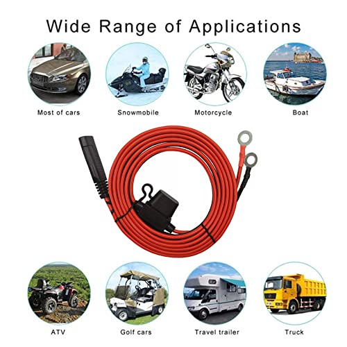 7ft SAE Plug to Battery Ring Terminal Harness Cable Solar Panel Cord Extension Adapter 12V 24V 2 Pin Quick Connect and Disconnect 16AWG Wire with Extra15A Fuse
