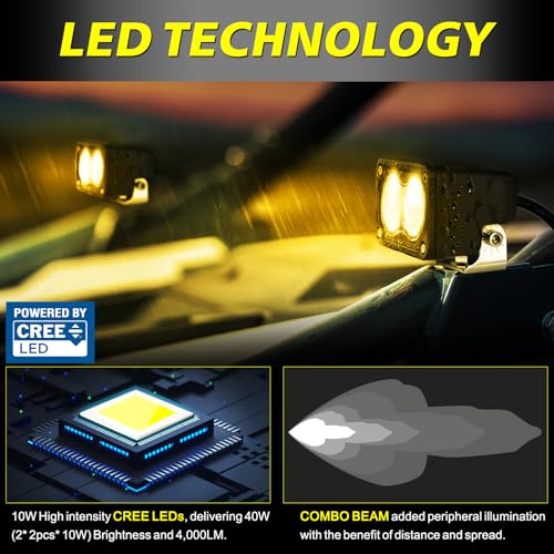 Amber LED Pods, AKD Part 3 Inch CREE LED Amber Fog Lights Pods 40W Spot Flood Combo Off Road Driving Lights Small Chase Lights Ditch Lights Headlight for Dirt Bike Motorcycle Truck UTV ATV SUV Surron - color: Amber