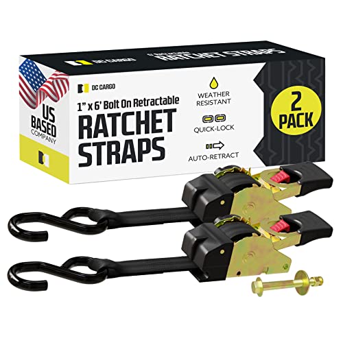 DC Cargo Mall Bolt-on Auto Retractable Ratchet Straps - (2 Pack) 1 Inch x 6 Ft - 1500 lbs Break Strength - Retractable Ratchet Tie Down Straps for Boats, Jet Skis, Motorcycles, ATVs - color: Zinc-plated, size: 1" x 6'