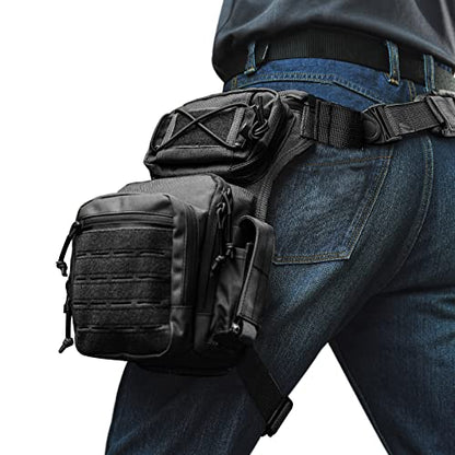 Drop Leg Bag for Men Women Military Tactical Thigh Pack Pouch Multifunctional Tactical Package Outdoor Hiking Thigh Bag - color: Black