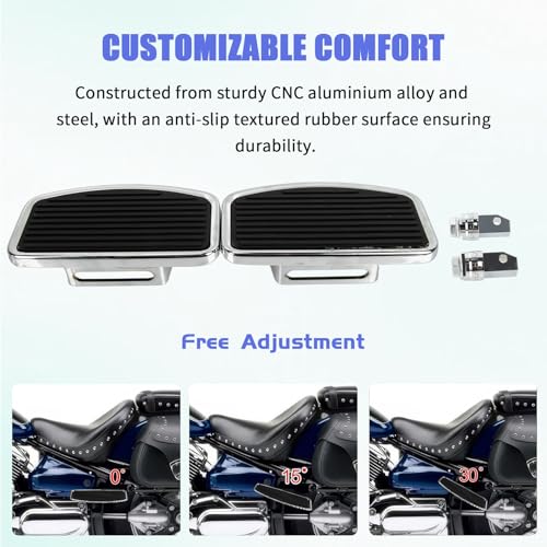 PSLER 2PCS Motorcycle Floorboards Adjustable Rear Passenger Foot Pegs, Compatible with Vstar Dragstar 400 650 V-Max XV125 XV250 VTX1800 VL400 VL800 C50, Chrome, Stripe Pattern - size: Stripe Pattern