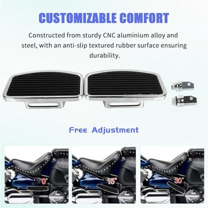 PSLER 2PCS Motorcycle Floorboards Adjustable Rear Passenger Foot Pegs, Compatible with Vstar Dragstar 400 650 V-Max XV125 XV250 VTX1800 VL400 VL800 C50, Chrome, Stripe Pattern - size: Stripe Pattern