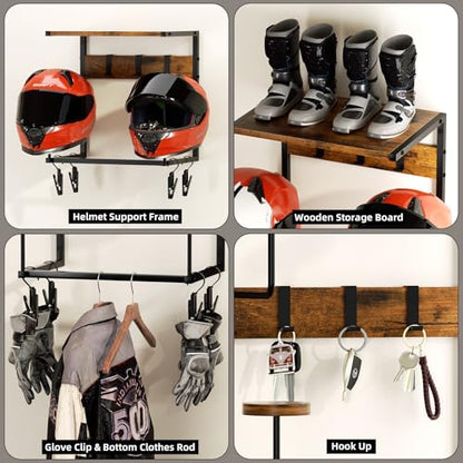 Urban Deco Motorcycle Helmet Holder Wall Mount, Helmet Rack with 2 Hat Stands, Helmet Stand for Display Wall Mount, Motorcycle Accessories Gear Storage for Men, Small - size: 16.7*12*16.1 inches