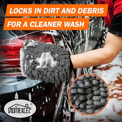 HOMEXCEL Car Wash Mitt, 2PK Chenille Microfiber Wash Mitt, Scratch-Free & Lint-Free, Rich Foam, Highly Absorbent, Double Sided, Perfect for Car Washing and Detailing, 10.2" x 6.7 ", Grey - color: Grey