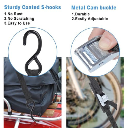 EXVITAL Tie Down Straps with Hook Cam Buckle Straps 1" x 8’ 1200lbs Break Strenght with Extra Soft Loops for Motorcycle, Kayak, ATVs, Dirt Bike, Truck, Car Black 4 Pack - size: 1"x8'x4