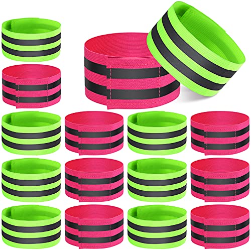 Gejoy 16 Pieces Reflective Bands Reflector Bands for Wrist, Arm, Ankle, Leg, High Visibility Reflective Gear Safety Reflector Tape Straps for Night Walking, Cycling and Running - color: Green, Pink