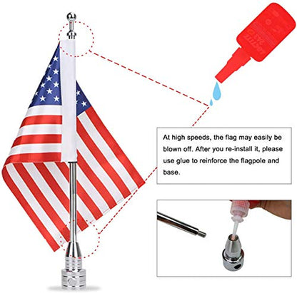 Motorcycle Flagpole Mount with Country Flags 6x9 for Harley Davidson Honda Goldwing CB VTX CBR Yamaha - Fits 1/2" Round Luggage Rack (American Flag) - color: American Flag