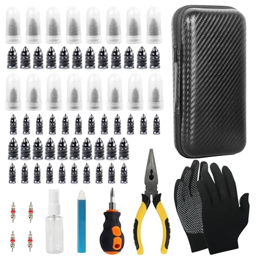 70pcs Tire Repair Rubber Nail Kit Vacuum Tire Screw Plugs Emergency Quick Tool Screw in Tire Plugs Self-Service Tire Plugs Screw Type for Car, Motorcycle, Truck, Tractor Tire Puncture Repair