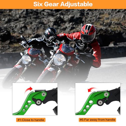 Motorcycle Brake Pump Lever 7/8" 22mm Hydraulic Master Cylinder Reservoir Clutch CNC Left & Right Set Universal Replacement for Harley Honda Kawasaki Suzuki Yamaha (Green) - color: Green