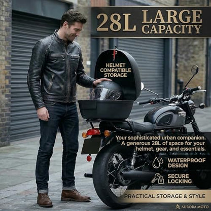 Japard Motorcycle Top Case 28L Rear Box Daily Tail Box Trunk Lockable Storage Carrier Waterproof Universal Mounting for Helmet Luggage (28L)