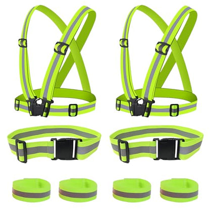 Reflective Vest - Running Vest Reflector, Reflective Running Vest with Safety Straps, High Visibility Reflector - color: A2-6pcs Green Kit