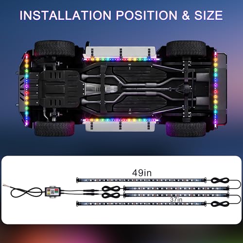 Underglow Light Strip RGB - 4PCS Car Neon Lights Kit with 252 LEDs, Dream Color Chasing Strip Lights，Music Sync, Waterproof PVC Underbody Light Strips with APP，Remote Control for Cars Trucks SUVs - color: 4PCS Dream Color Chasing Strip Lights