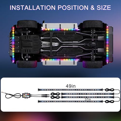 Underglow Light Strip RGB - 4PCS Car Neon Lights Kit with 252 LEDs, Dream Color Chasing Strip Lights，Music Sync, Waterproof PVC Underbody Light Strips with APP，Remote Control for Cars Trucks SUVs - color: 4PCS Dream Color Chasing Strip Lights