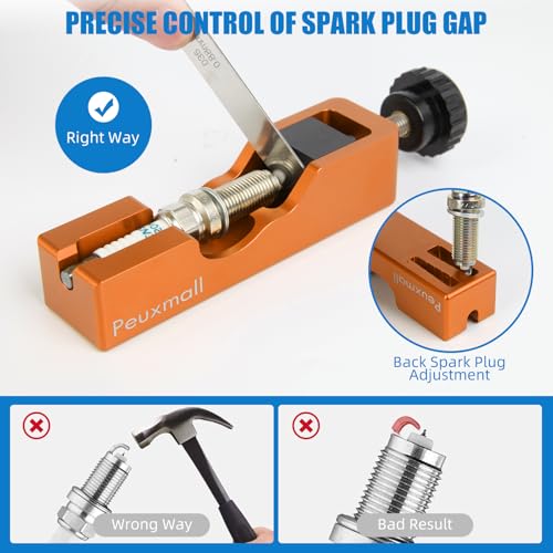 Spark Plug Gap Tool, Spark Plug Gapping Tool with 32 Blade Steel Feeler Gauge, Universal Spark Plug Gap Tool for Most 10mm 12mm 14mm 16mm Spark Plugs (Orange) - color: Orange