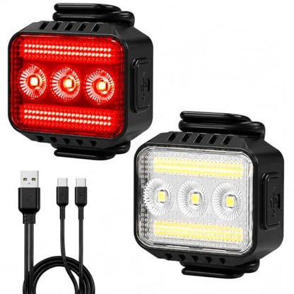Bright Bike Lights Set for Night Riding, 9+9 Modes Rechargeable eBike Lights Front and Back, Waterproof Bicycle Lights, Bike Headlight and Tail Light Set for MTB, Off-Road & City Riding