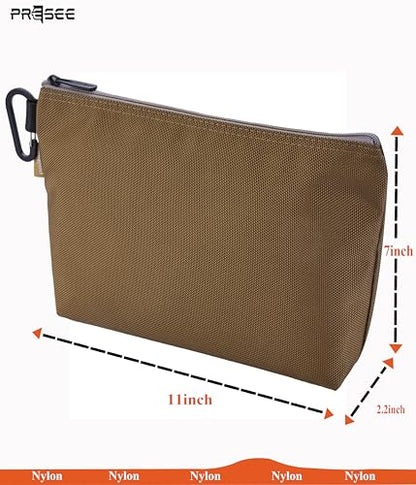 Tool Pouch Zipper Small Tool Bag Pouches Organizer Bag with Metal Carabiner, Nylon 1680D Heavy Duty for Wrenches, Screwdrivers, Pliers, Stationery & Office Supplies Pack of 1,Khaki, 11 Inch - color: 1 Pack, 11" Khaki
