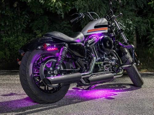 iJDMTOY 4pc Motorcycle Underglow LED Strip Light Kit RGB Neon Accent Night Riding Light Ground Effect Atmosphere Lighting Kit for Motorbike Trikes Golf Carts ATVs UTVs Decoration