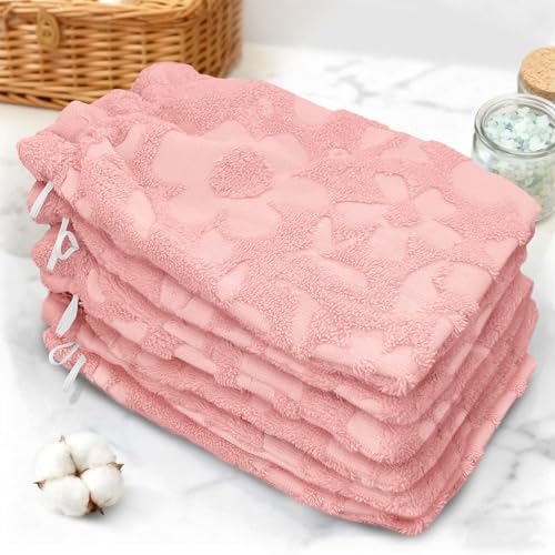 VOOVA & MOVAS 6-Pack Shower Wash Cloth, 100% Cotton Soft Absorbent Bath Mitts with Hanging Loop, 8.3x6.3 Inch European Style Bathing Gloves for Body & Spa, Jacquard Pink Flower - color: Jacquard-pink Flower-2