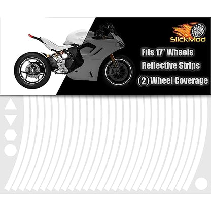 SlickMod - 17" Rim Size Motorcycle Reflective Wheel Stripes Kit - 2 Wheels/Rims Coverage Premium Stickers Pack - High Visibility (2. White) - color: 2. White