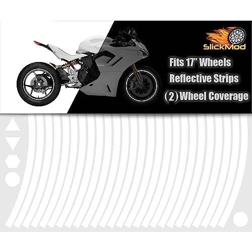 SlickMod - 17" Rim Size Motorcycle Reflective Wheel Stripes Kit - 2 Wheels/Rims Coverage Premium Stickers Pack - High Visibility (2. White) - color: 2. White