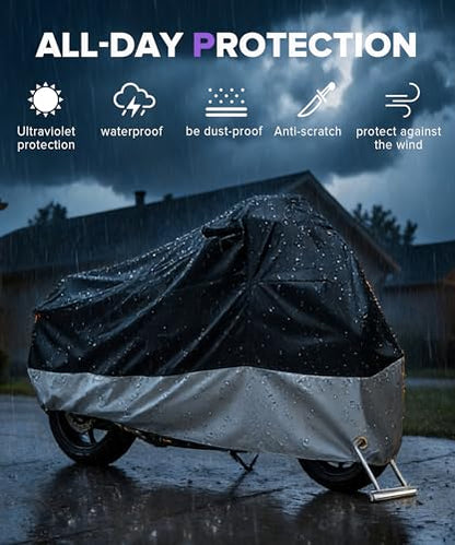 Motorcycle Cover,Car Accessories,Universal Rainproof Snowproof Motorcycle Cover Waterproof Outdoor,Powersports Vehicle Covers,Suitable for Most Heavy Duty Motorbike,Moped,Dirt Bike
