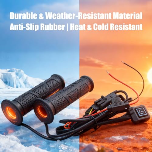 7/8''ATV UTV Heated Motorcycle Grips, 12V 3 Temperature Electric Heated Hand Grips Fit for Harley Honda Kawasaki Yamaha 22mm Diameter Handlebar, Waterproof Anti-Slip