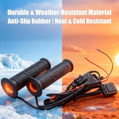7/8''ATV UTV Heated Motorcycle Grips, 12V 3 Temperature Electric Heated Hand Grips Fit for Harley Honda Kawasaki Yamaha 22mm Diameter Handlebar, Waterproof Anti-Slip
